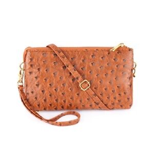 Vegan Ostrich Convertible Clutch, Tobacco
